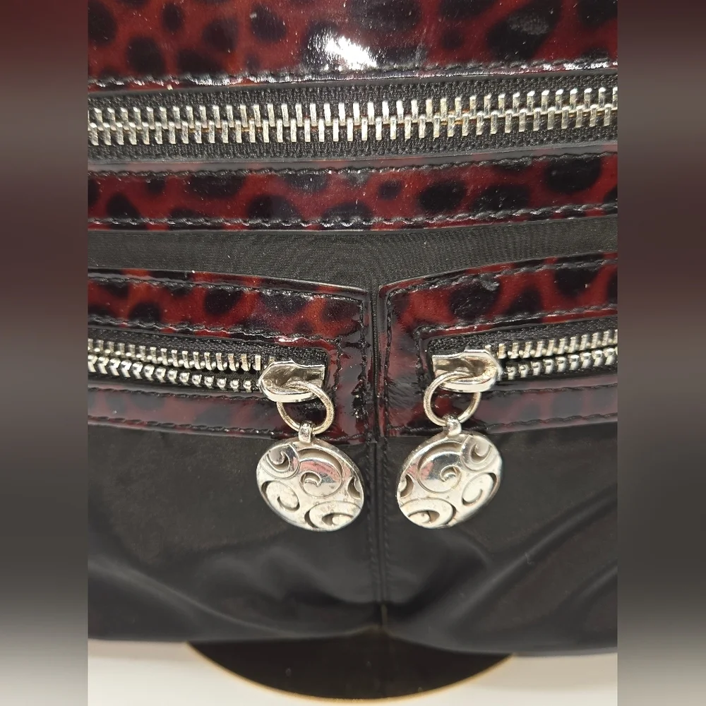 BRIGHTON Nylon Crossbody Black Bag Tortoise Shell Print Strap